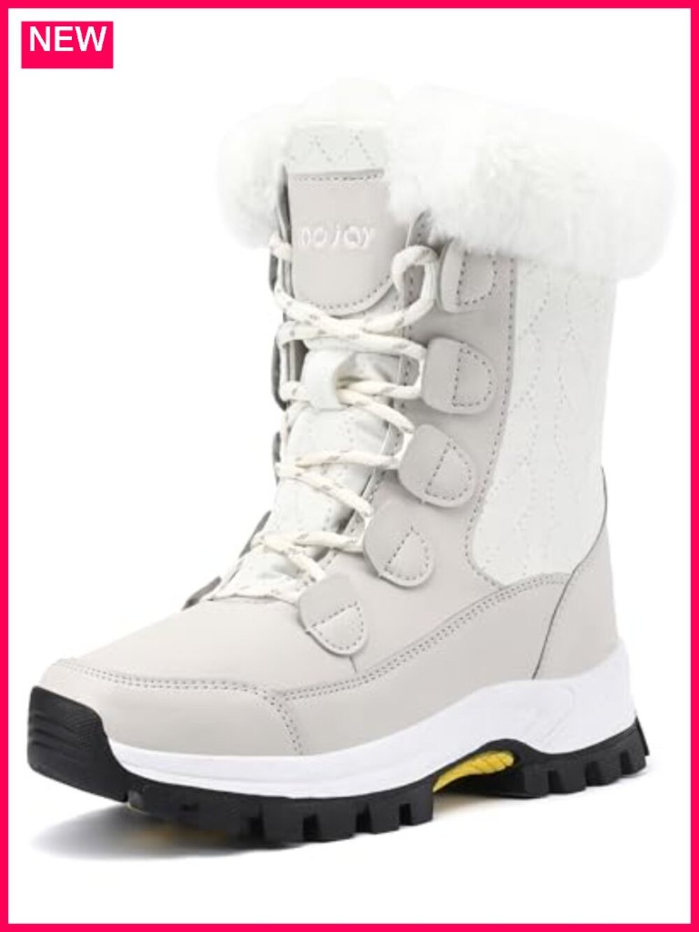 Waterproof Faux Fur Mid Calf Snow Boots Lace Up Winter Hiking Booties
